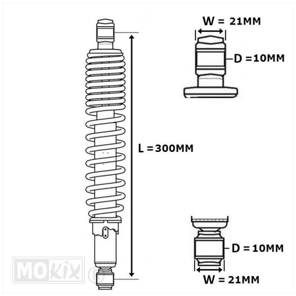 MKX Schokdemper set ZWART. Tomos. Verstelbaar. In lengtes 280, 300, 310 en 320mm