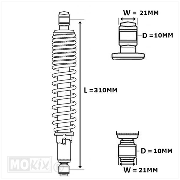 MKX Schokdemper set ZWART. Tomos. Verstelbaar. In lengtes 280, 300, 310 en 320mm